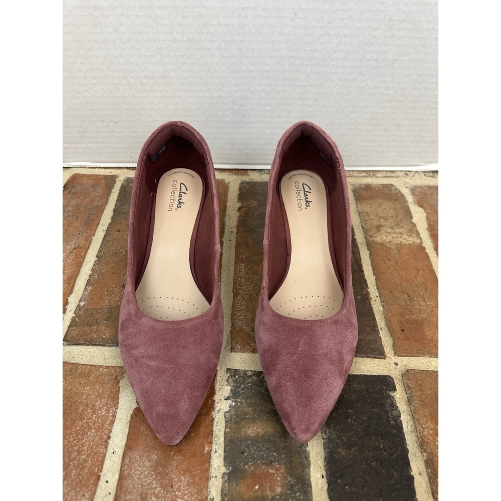 CLARKS TERESA STEP DARK ROSE PUMPS‎ SUEDE POINTED TOE PINK SHOES WOMEN'S 9.5 - Picture 4 of 7